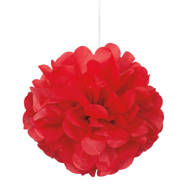Pompon Rood 20cm 3st van Unique koop je bij Partywinkel