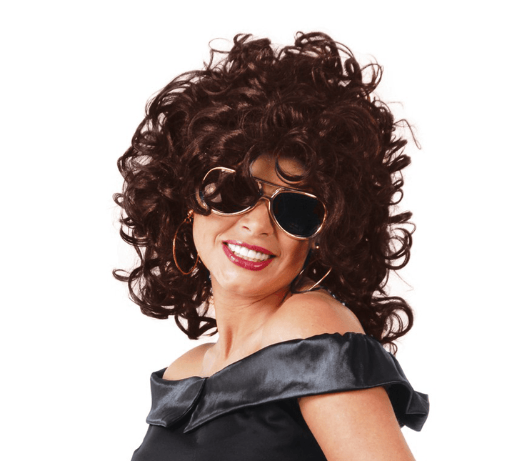 Pruik Krullen Bruin van Fiestas Guirca koop je bij Partywinkel