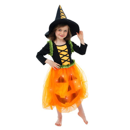 Disfraz de bruja de calabaza para niños con LED
