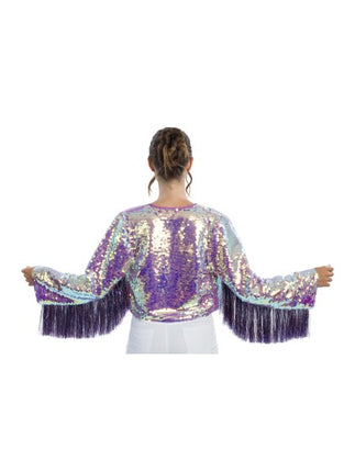Chaqueta de lentejuelas iridiscentes moradas para mujer