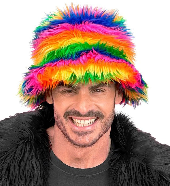 Regenboog Bucket Hat Pluche van Widmann koop je bij Partywinkel