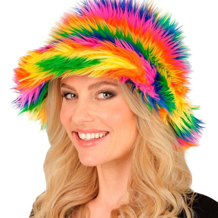 Regenboog Bucket Hat Pluche van Widmann koop je bij Partywinkel