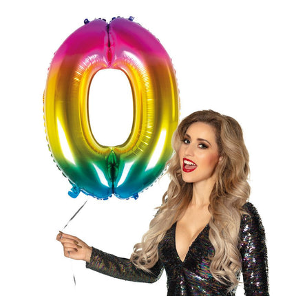 Regenboog Cijfer Ballon 0 Jaar 86cm van Boland koop je bij Partywinkel