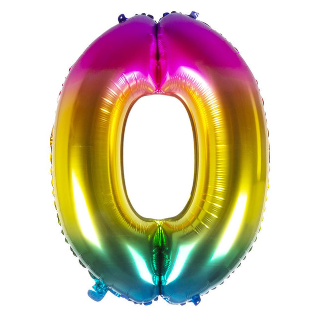 Regenboog Cijfer Ballon 0 Jaar 86cm van Boland koop je bij Partywinkel
