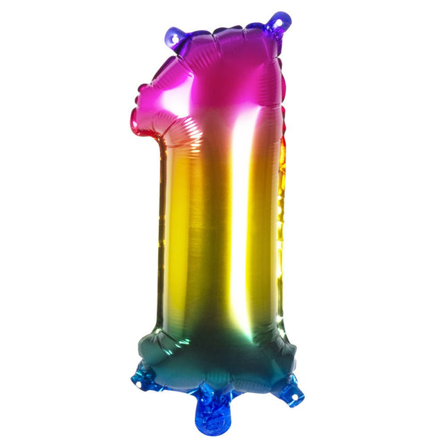Regenboog Cijfer Ballon 1 Jaar 36cm van Boland koop je bij Partywinkel