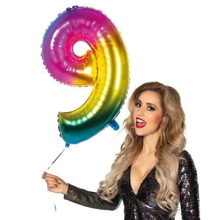 Regenboog Cijfer Ballon 9 Jaar 86cm van Boland koop je bij Partywinkel