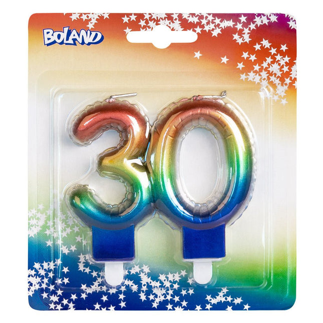 Regenboog Kaars 30 Jaar 8cm van Boland koop je bij Partywinkel