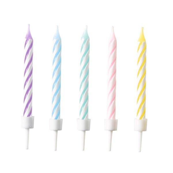 Regenboog Kaarsen Spiraal Pastel 7,5cm 10st van Riethmueller koop je bij Partywinkel