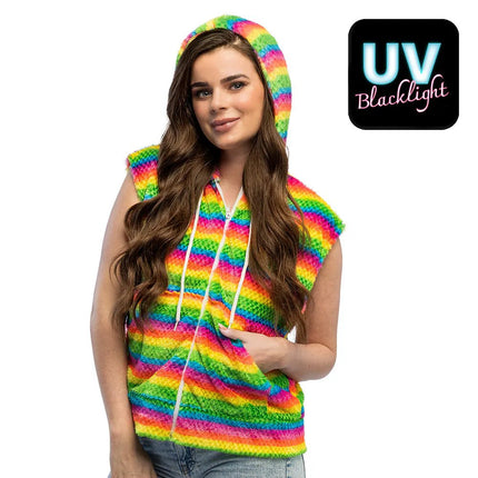 Regenboog Vest Fluffy van Boland koop je bij Partywinkel