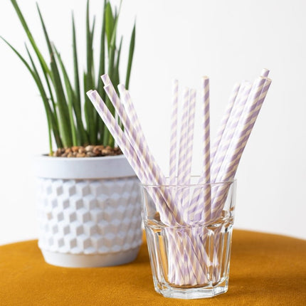 Rietjes Paars Gestreept 19cm 20st van WeFiesta koop je bij Partywinkel