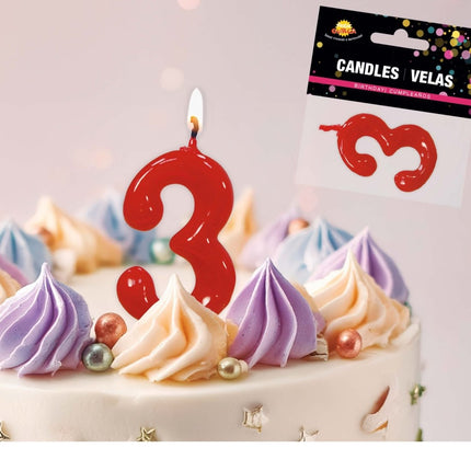 Rode Kaars 3 Jaar 5,5cm van Fiestas Guirca koop je bij Partywinkel