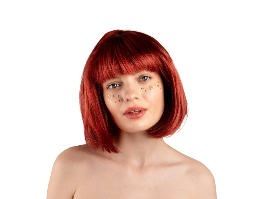 Rode Pruik Bob Met Een Pony van Partydeco koop je bij Partywinkel