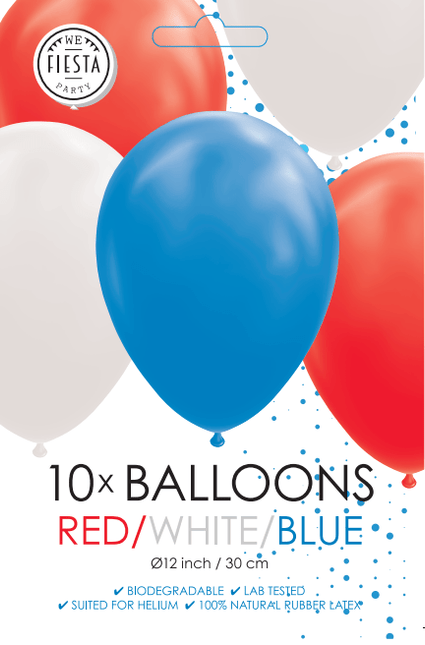 Rood Wit Blauwe Ballonnen 30cm 10st van WeFiesta koop je bij Partywinkel