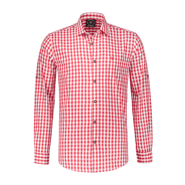 Rood Witte Blouse Heren Korte Mouw Krempelarm van Haus Huberts koop je bij Partywinkel