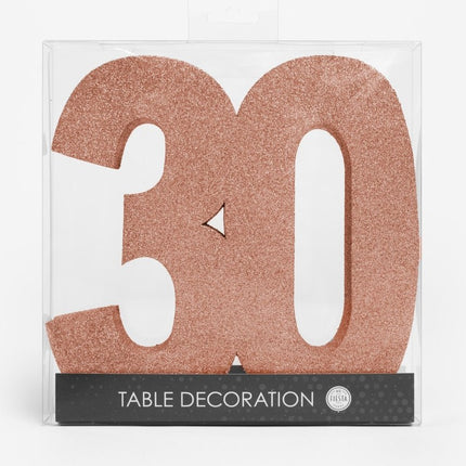 Rose Goud Tafeldecoratie Cijfer 30 Glitter 20,5cm van WeFiesta koop je bij Partywinkel