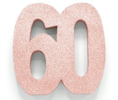 Rose Goud Tafeldecoratie Cijfer 60 Glitter 20,5cm van WeFiesta koop je bij Partywinkel
