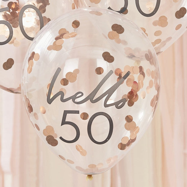 Rose Gouden Confetti Ballonnen 50 Jaar 30cm 5st van Ginger Ray koop je bij Partywinkel