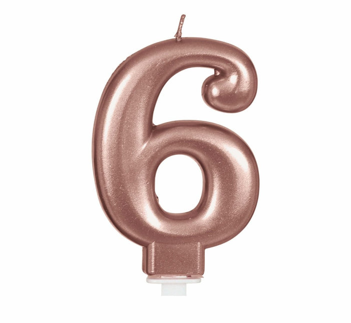 Rose Gouden Kaars 6 Jaar 8cm van Fiestas Guirca koop je bij Partywinkel