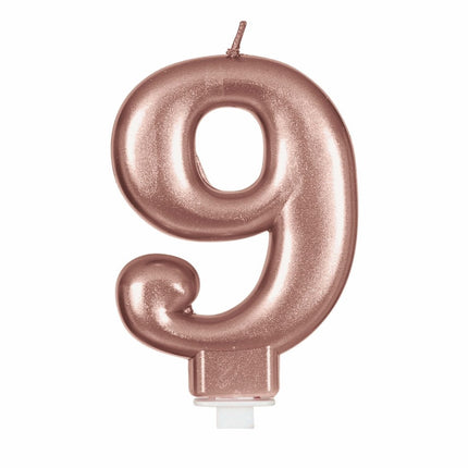 Rose Gouden Kaars 9 Jaar 8cm van Fiestas Guirca koop je bij Partywinkel