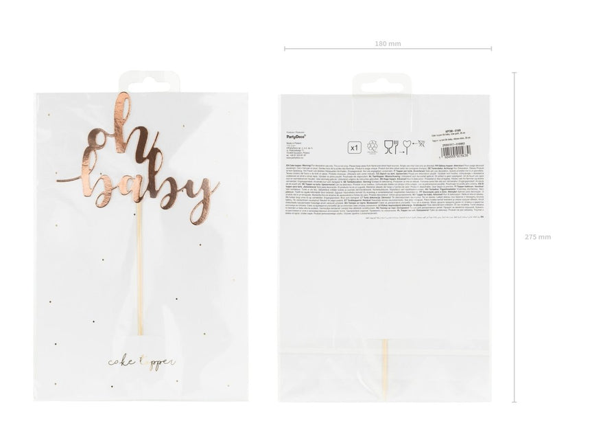 Rose Gouden Taarttopper Oh Baby 25cm van Partydeco koop je bij Partywinkel