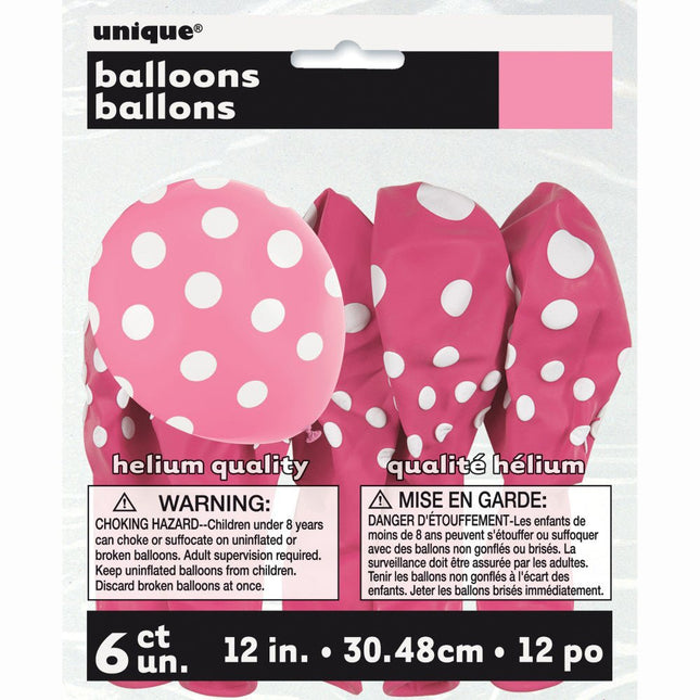 Roze Ballonnen Witte Stippen 30cm 6st van Unique koop je bij Partywinkel