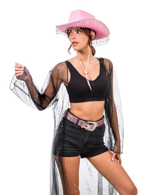 Roze Cowboyhoed met Hangende Strass One Size van CHAKS koop je bij Partywinkel