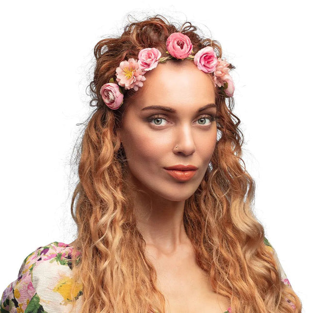 Roze Haarband Bloemen - Partywinkel - 8712026445681