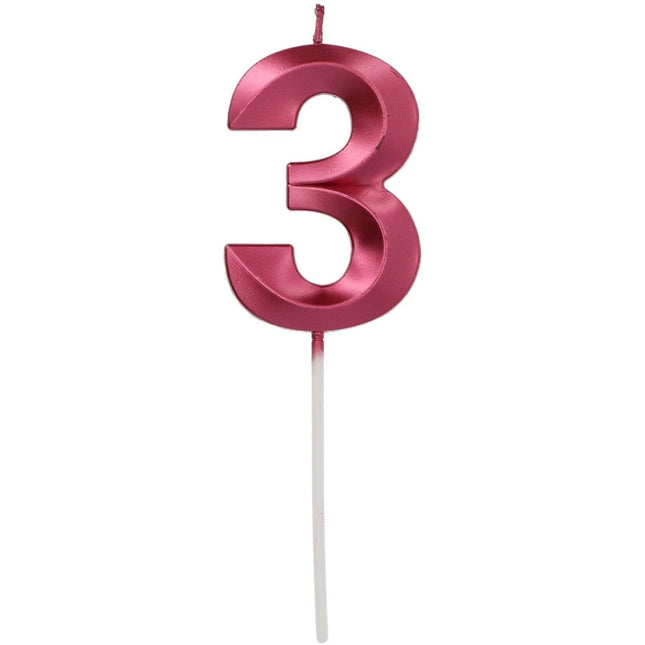 Roze Kaars 3 Jaar 5cm van Folat koop je bij Partywinkel