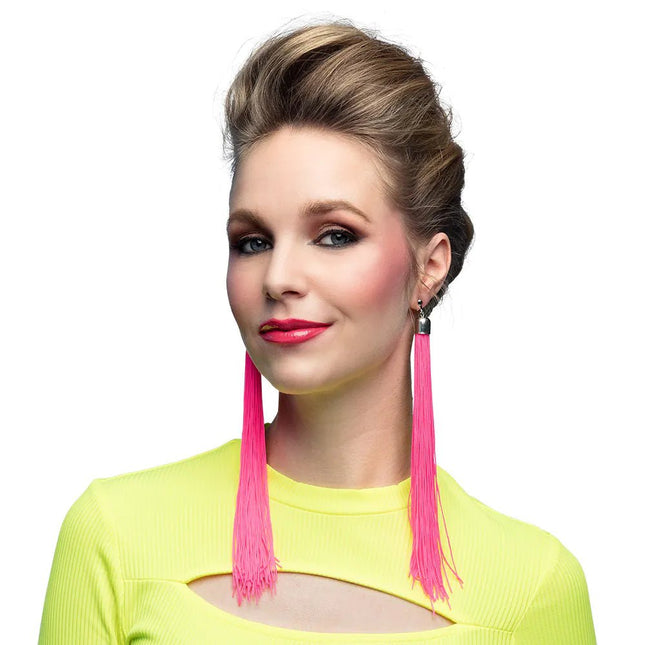 Roze Oorbellen Franjes 20cm - Partywinkel - 8712026644305