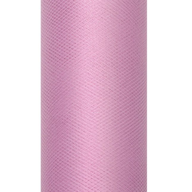 Roze Pastel Tule Rol 15cm 9m van Partydeco koop je bij Partywinkel