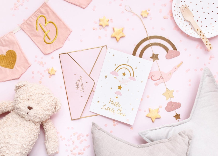 Roze Uitnodigingen Hello Little One 14x 20cm 11st van Partydeco koop je bij Partywinkel