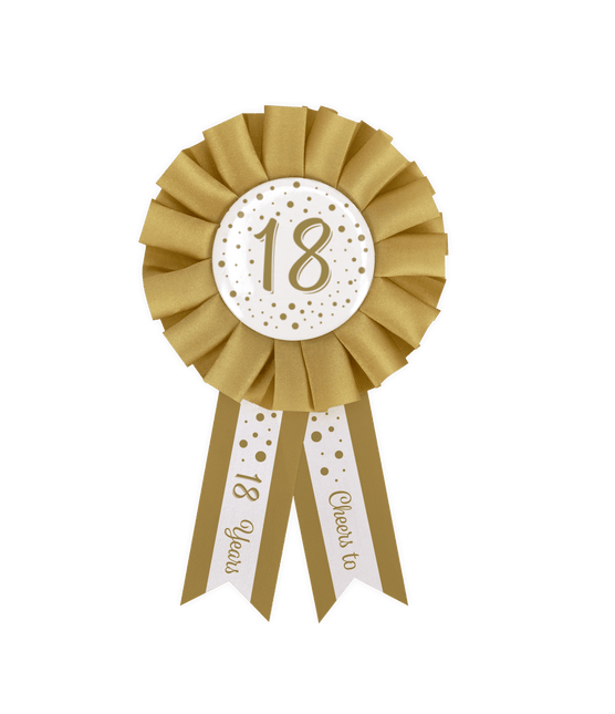 Rozet 18 Jaar Goud Wit 14cm van Paper Dreams koop je bij Partywinkel