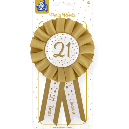 Rozet 21 Jaar Goud Wit 14cm van Paper Dreams koop je bij Partywinkel