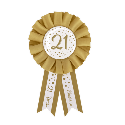 Rozet 21 Jaar Goud Wit 14cm van Paper Dreams koop je bij Partywinkel