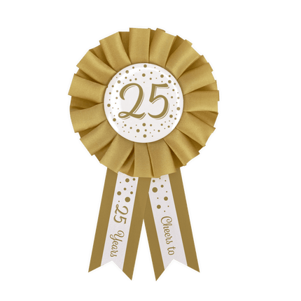 Rozet 25 Jaar Goud Wit 14cm van Paper Dreams koop je bij Partywinkel