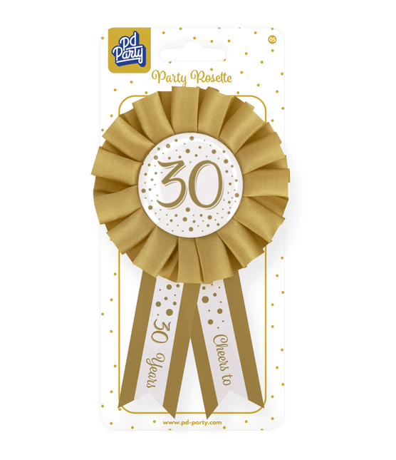 Rozet 30 Jaar Goud Wit 14cm van Paper Dreams koop je bij Partywinkel