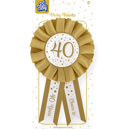 Rozet 40 Jaar Goud Wit 14cm van Paper Dreams koop je bij Partywinkel