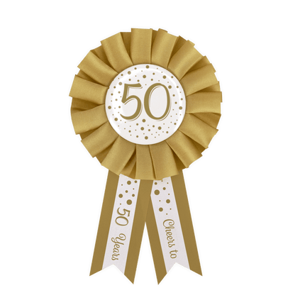 Rozet 50 Jaar Goud Wit 14cm van Paper Dreams koop je bij Partywinkel