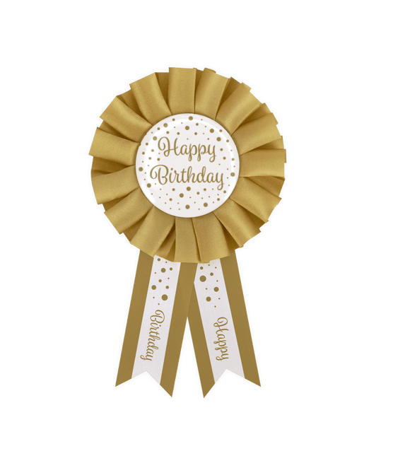 Rozet Happy Birthday Goud Wit 14cm van Paper Dreams koop je bij Partywinkel