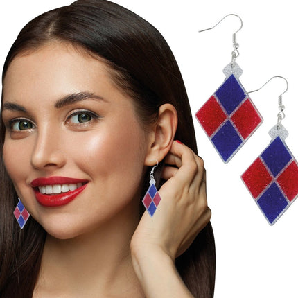 Ruit Oorbellen Blauw Rood van Fiestas Guirca koop je bij Partywinkel