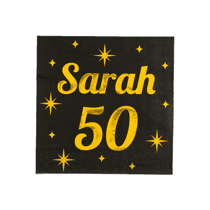 Sarah Servetten Zwart Goud 50 Jaar 19cm 16st - Partywinkel - 8716764238475