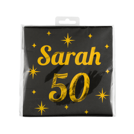 Sarah Servetten Zwart Goud 50 Jaar 19cm 16st - Partywinkel - 8716764238475