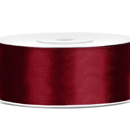 Satijn Lint Bordeaux Rood 25mm 25m van Partydeco koop je bij Partywinkel