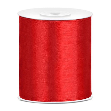 Satijn Lint Rood 100mm 25m van Partydeco koop je bij Partywinkel