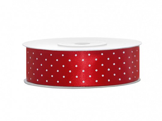 Satijn Lint Rood Stip 25mm 25m van Partydeco koop je bij Partywinkel
