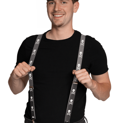 Schedel Bretels Zwart Wit 2,5cm van Partychimp koop je bij Partywinkel