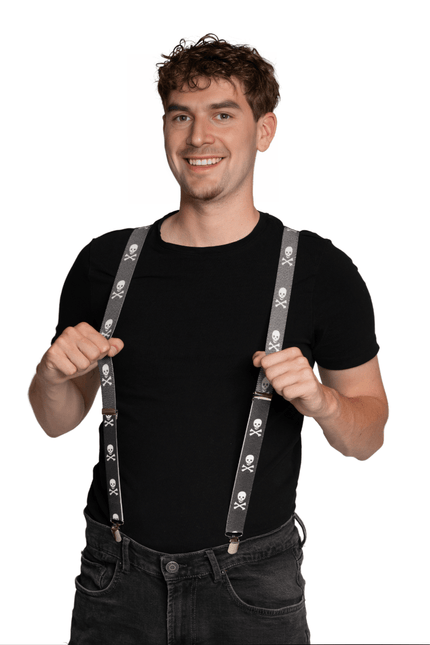 Schedel Bretels Zwart Wit 2,5cm van Partychimp koop je bij Partywinkel