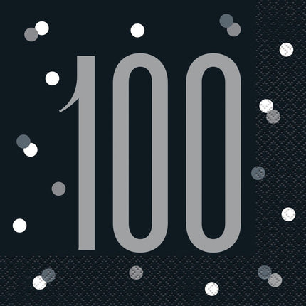 Servetten 100 Jaar Zwart 33cm 16st van Unique koop je bij Partywinkel