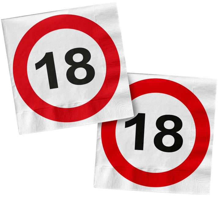 Servetten 18 Jaar Verkeersbord Vierkant 33cm 20st van Folat koop je bij Partywinkel