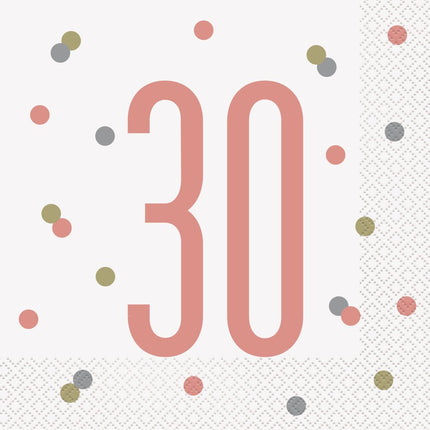 Servetten 30 Jaar Rose Goud 33cm16st van Unique koop je bij Partywinkel